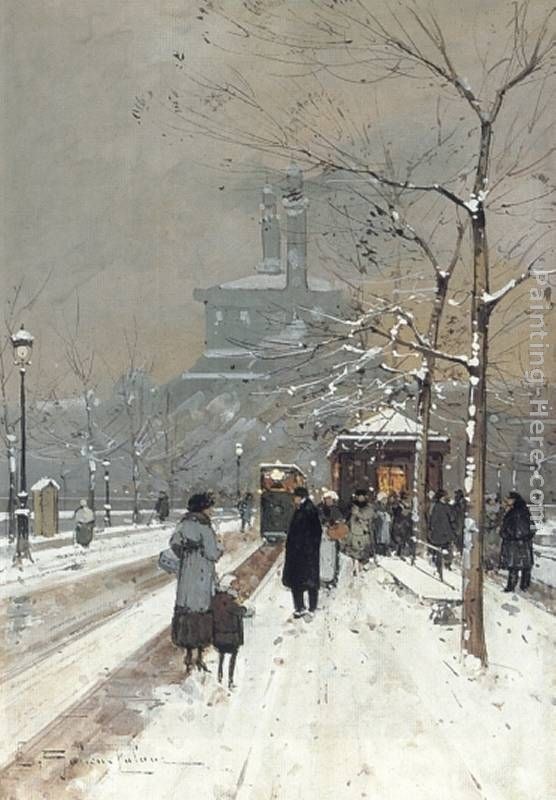 Eugene Galien-Laloue Figures in the Snow, Paris